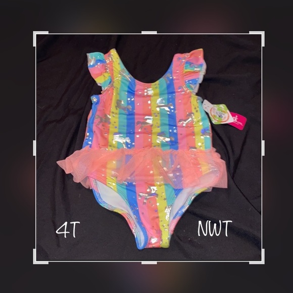 4T unicorn bathing suit with tutu attached NWT bright colors girls - Picture 2 of 9